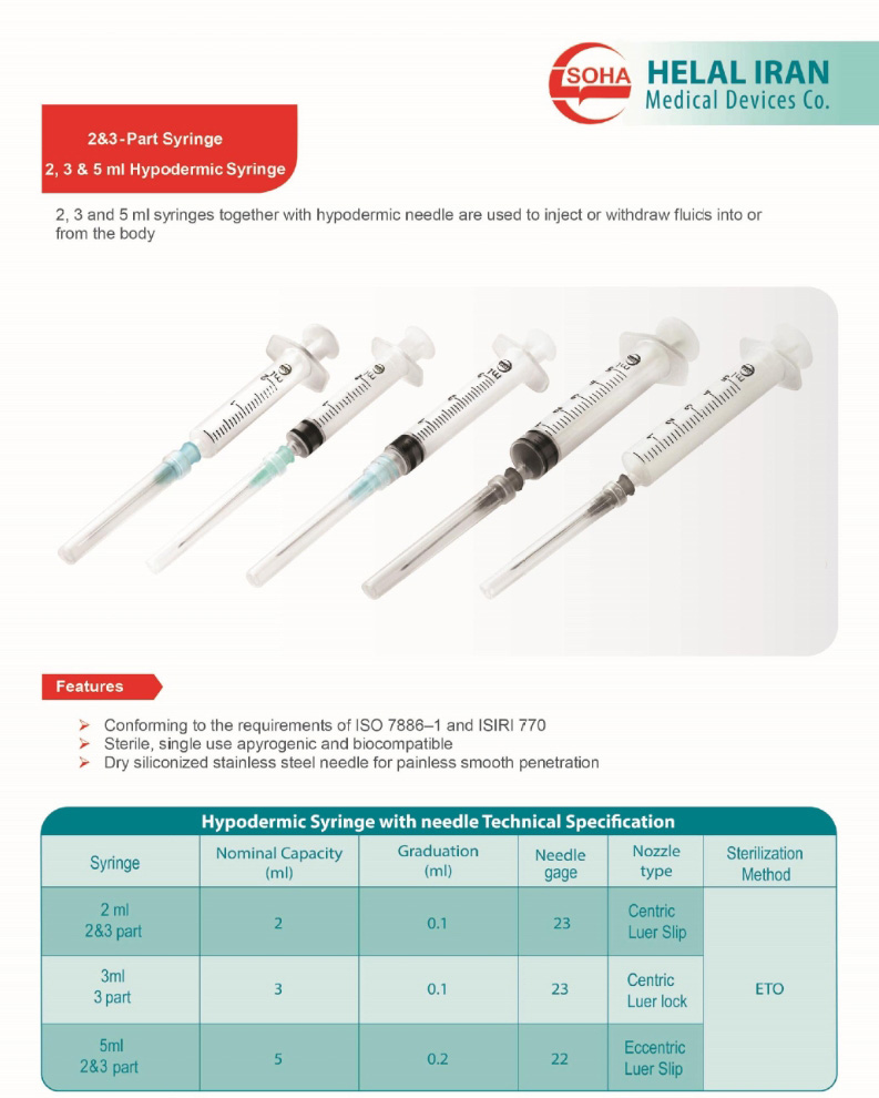 2 , 3 , 5 ml Hypodermic Syringe