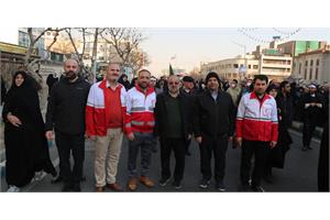 حضور باشکوه و یکپارچه کارکنان سازمان تدارکات پزشکی هلال‌احمر در راهپیمایی محکومیت اغتشاشات و حمایت از نظم و امنیت ملی
